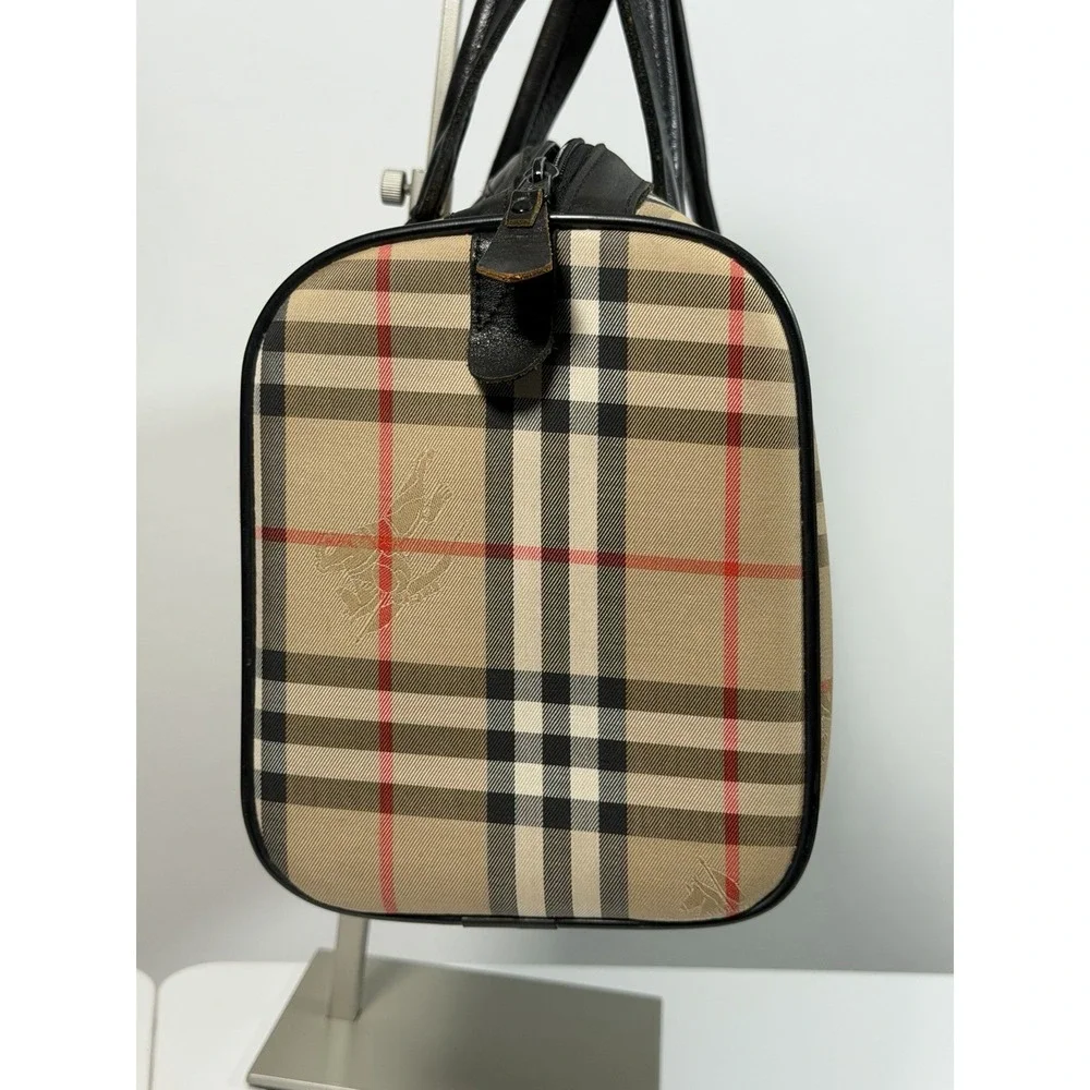 Burberrys Boston Bag Nova Check Shadow Horse Horse Logo beige Canvas 0049